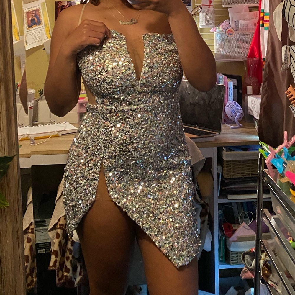SIZE L/10 ALGLIST SILVER SPARKLY DRESS